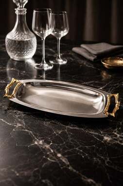 Vintage Kromex Vogue Mid Century Modern Chrome Serving Tray with Brass Handles